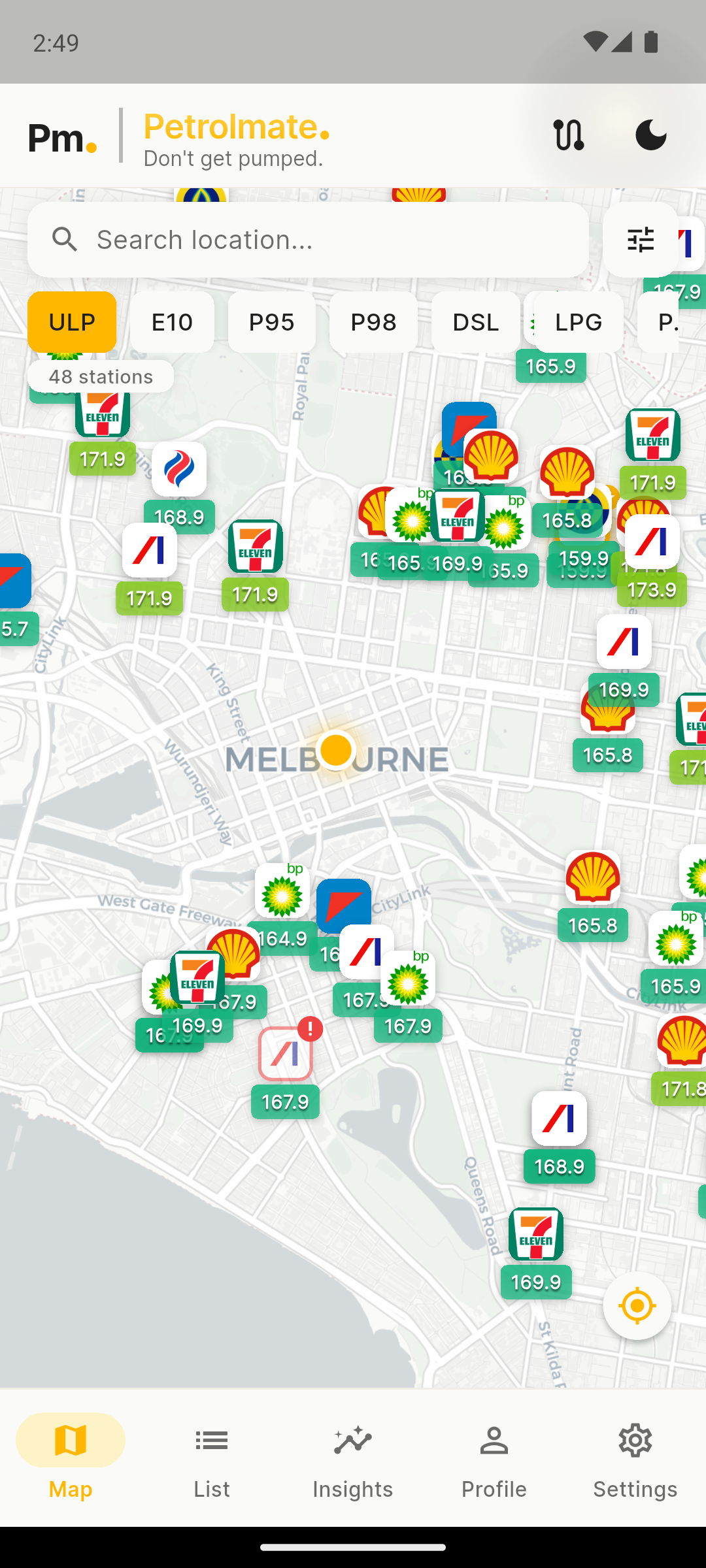 Petrolmate Android app: live fuel prices