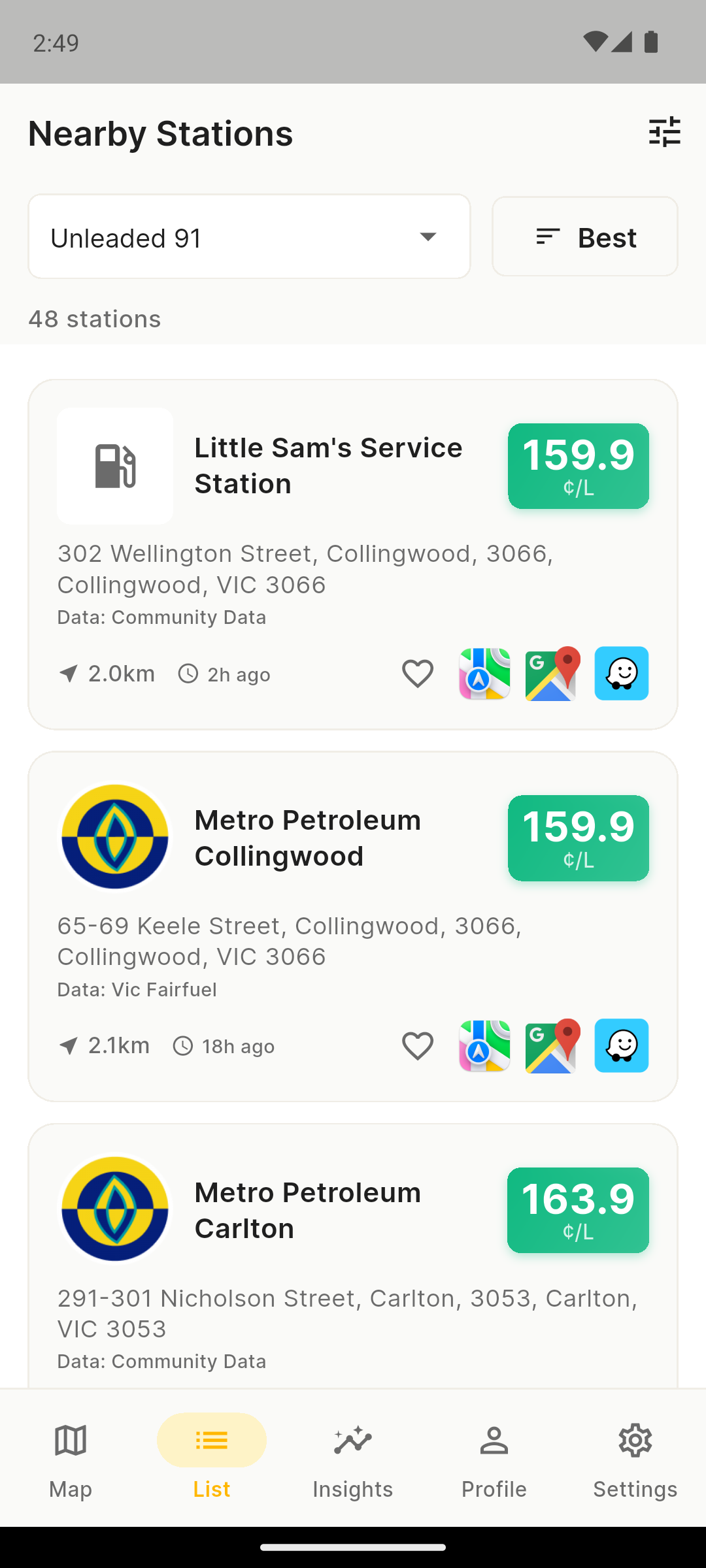 Petrolmate Android app: station details and prices